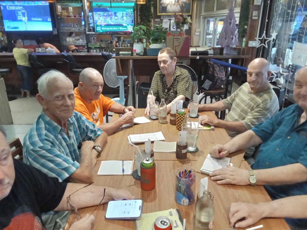 Trivia Night Seven men gathered around a table to play trivia